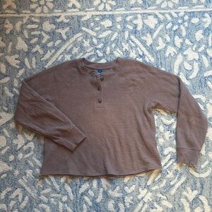 Cropped long sleeve waffle shirt